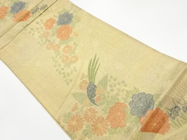 リサイクル　秋草に雉・蝶模様織出し袋帯